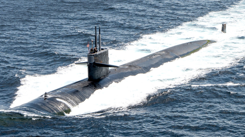 The USS Louisville (SSN-724) on the surface during a military exercise in Thailand in 2019