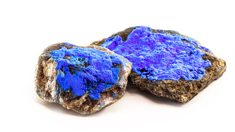 blue cobalt ore on rocks