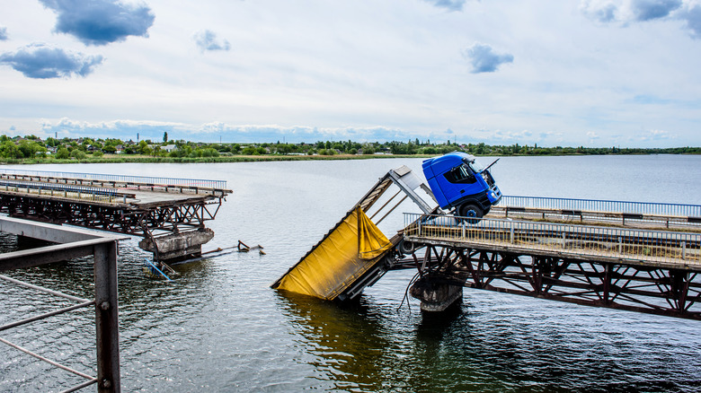 Collapsed river bridge