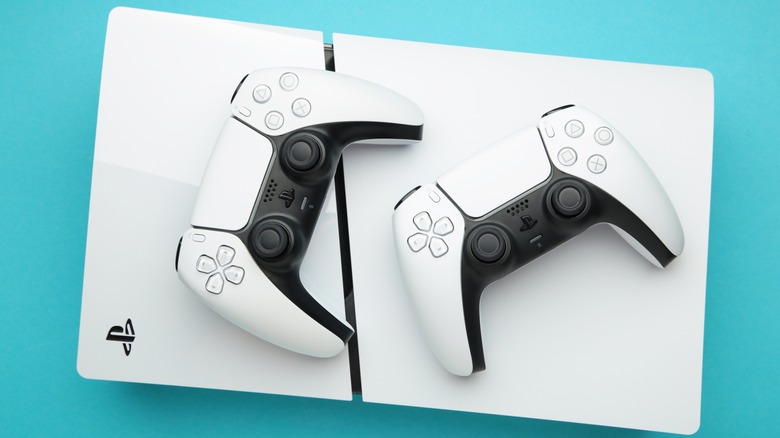 controllers atop PlayStation 5