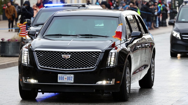 The U.S. presidential limousine, called "The Beast," in Warsaw, Poland.