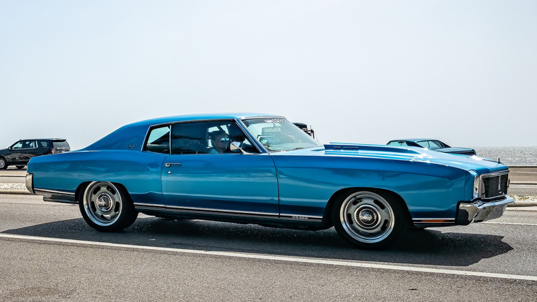 Blue 1971 Chevrolet Monte Carlo 2 Door Hardtop in beach parking lot