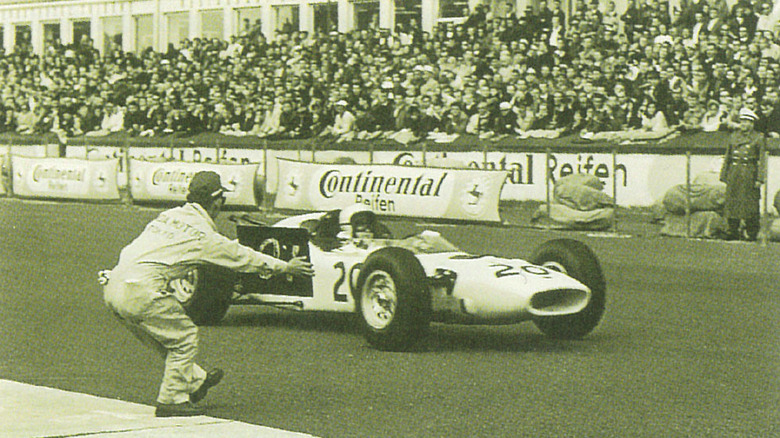 1964 Honda RA271 racing, black-and-white photograph, front-right three-quarter view