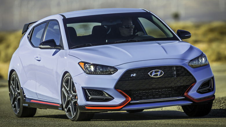 Front 3/4 view of 2022 Hyundai Veloster N