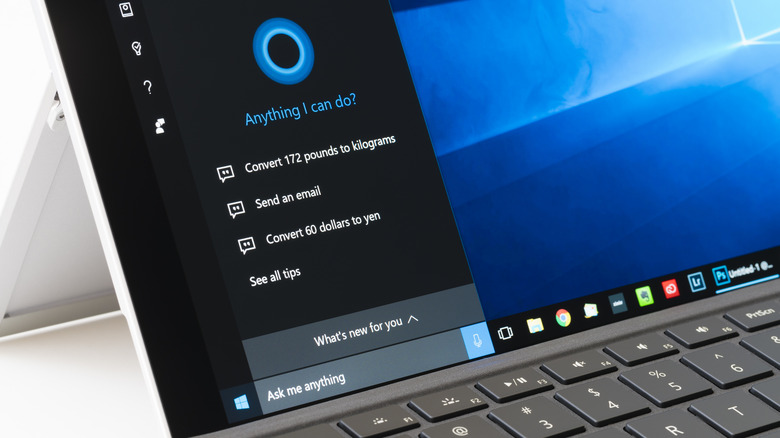 Close up of laptop with Cortana