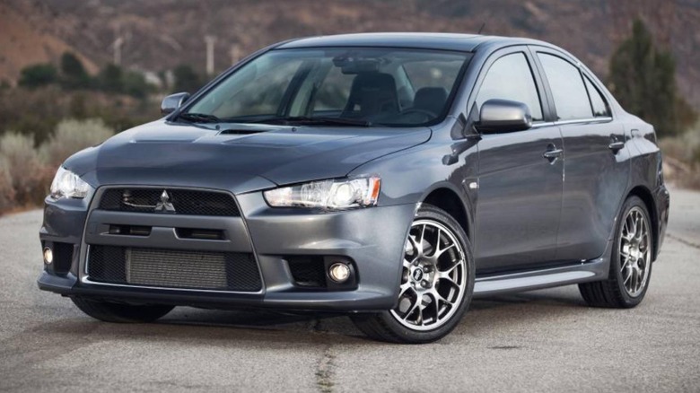 Front angle view of the 2010 Mitsubishi Lancer Evolution MR Touring