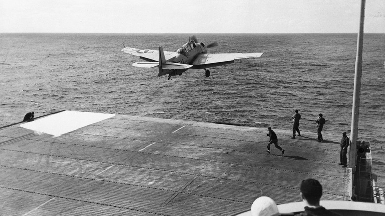 plane taking off from aircraft carrier WW2