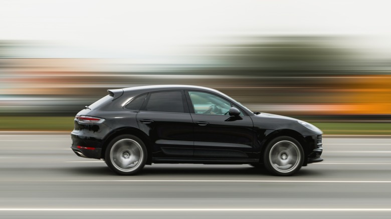 Car driving on the freeway with a blurred background