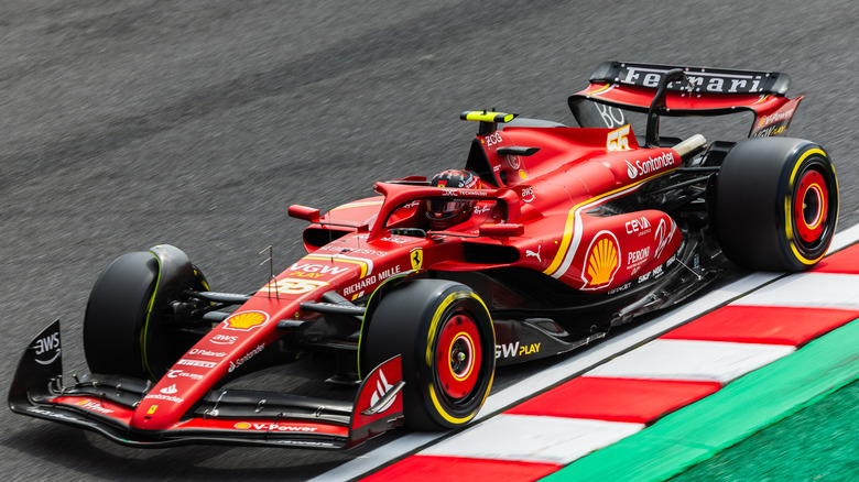 A 2024 Ferrari at the Japanese Grand Prix, with the Halo protecting its cockpit.