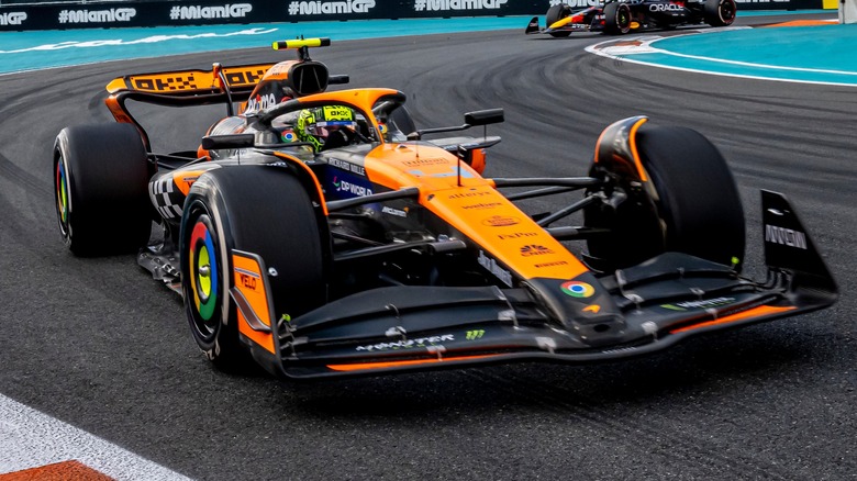 F1 car warming up on track