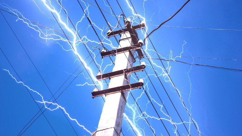 power lines with sparking electricity