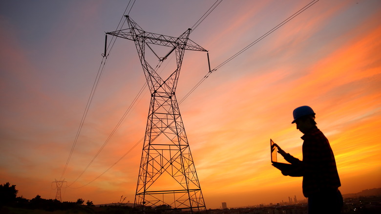 utility worker and power lines