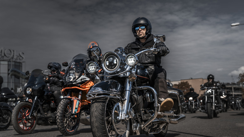 A group of bikers preparing to ride