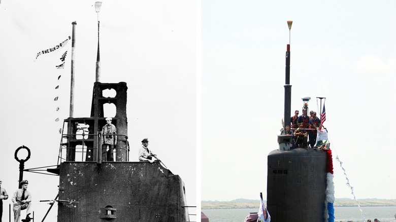 USS Wahoo in WWII and present day flying a broom