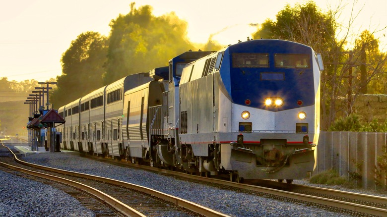 A passenger train in the U.S. at a train stop