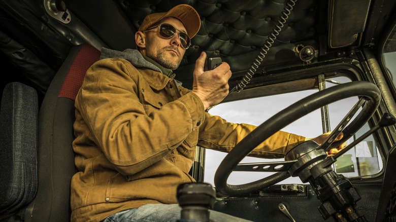 Trucker talking on CB radio