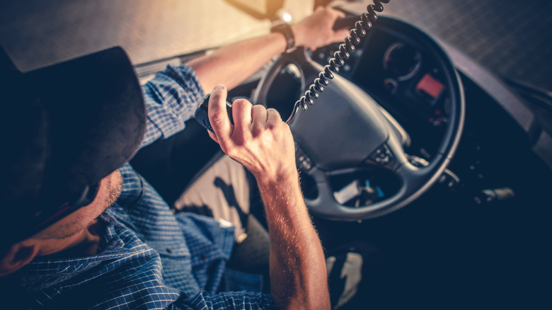 Trucker talking on CB radio