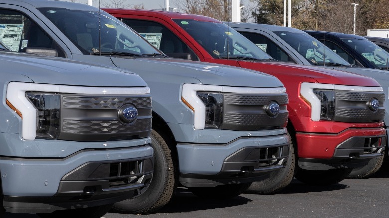 front view of Ford F-150 Lightning pickup trucks