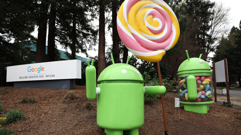 Android figures are displayed at Google headquarters