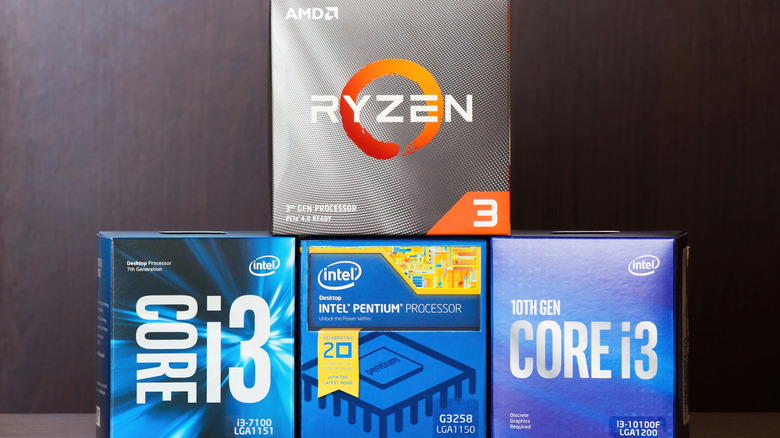 AMD Ryzen CPU box on top of Intel CPU boxes