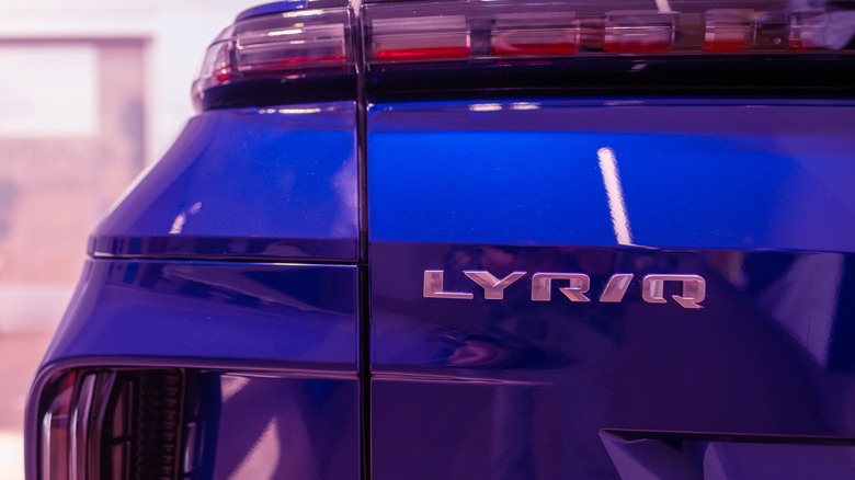 Blue Cadillac Lyriq nameplate