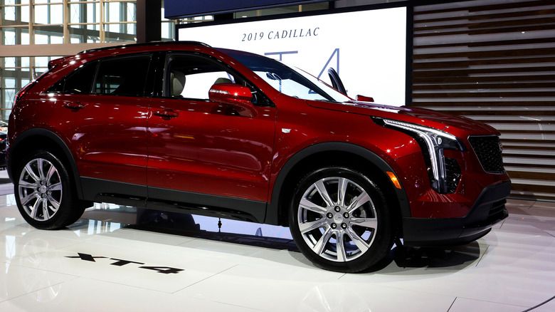 Red Cadillac XT4 on display