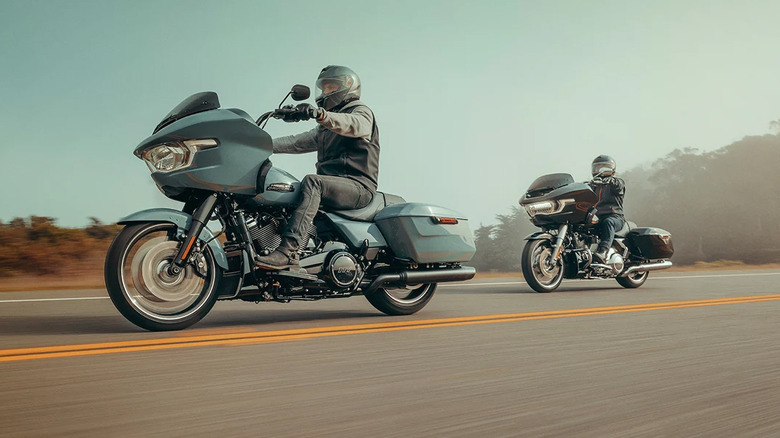 Harley-Davidsons on road