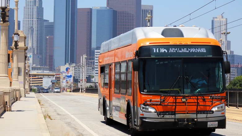 Bus driving in Downtown LA