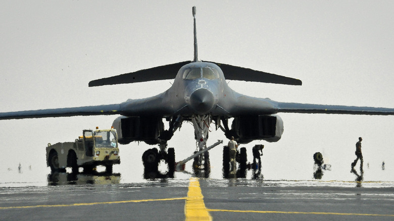 A B-1B sits on the flight line