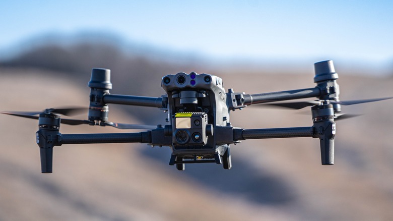 Drone over desert landscape