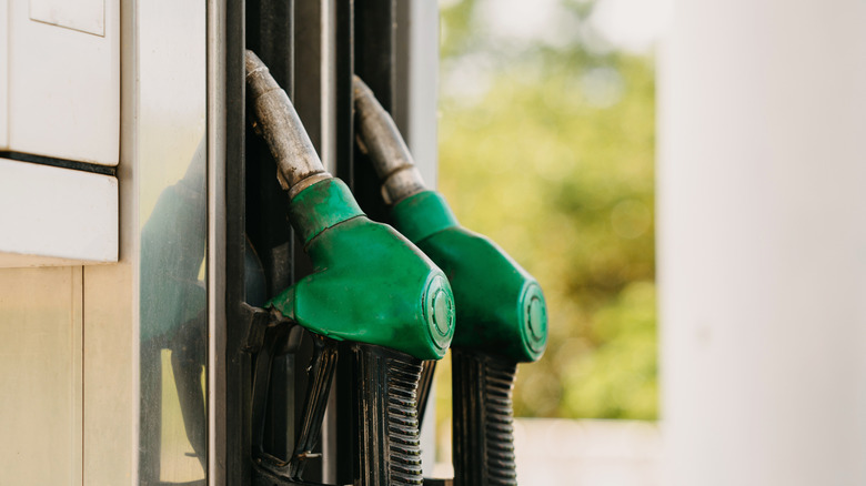 Fuel nozzles at a gas station