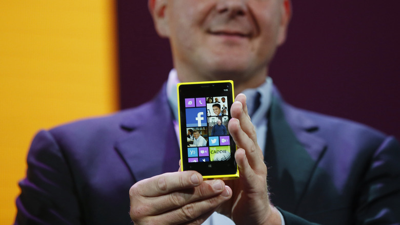 Steve Ballmer with Nokia Lumia running WIndows Phone