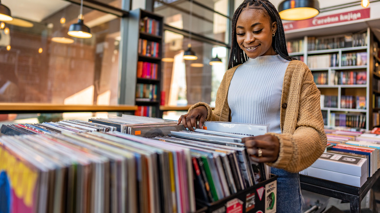 Woman browsing records