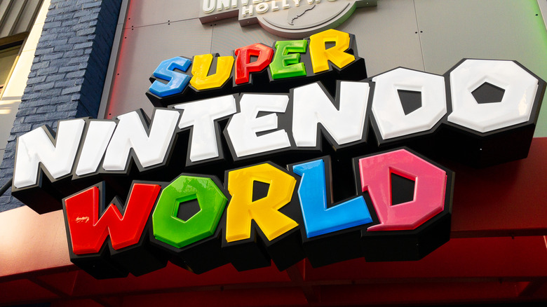 Super Nintendo World sign at Universal Studios Hollywood