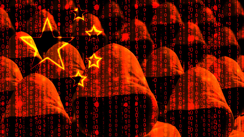 Hooded hackers Chinese flag