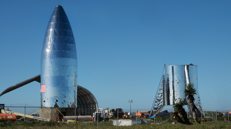 Two pieces of a SpaceX Starship