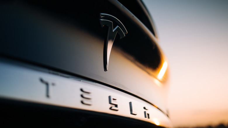Tesla logo on its EV