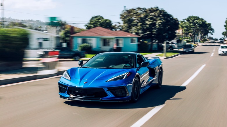 blue C8 Corvette