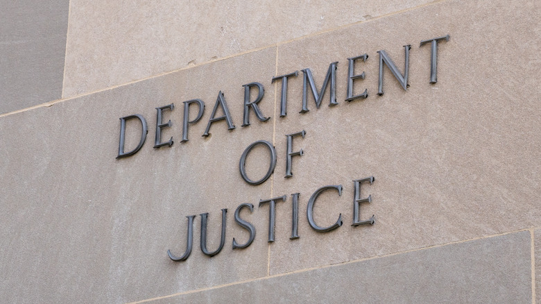 "Department of Justice" written on side of a building