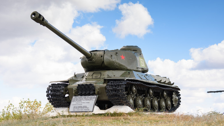 IS-2 tank on display with plaque