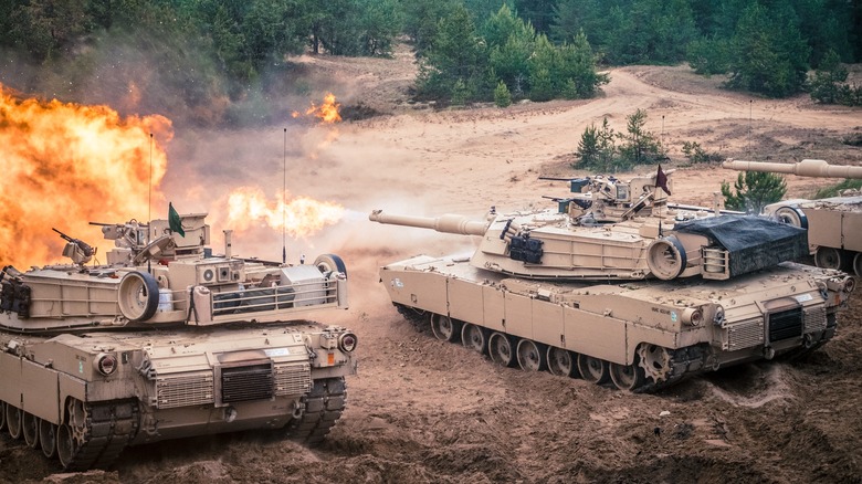 An Abrams tank engaged in exercises