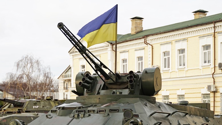Ukrainian flag on tank