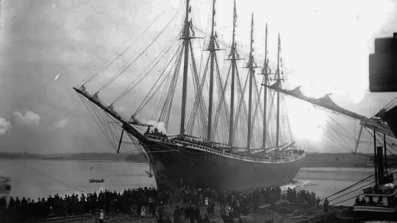 People gather on the dock as the Wyoming prepares to launch in this undated photo