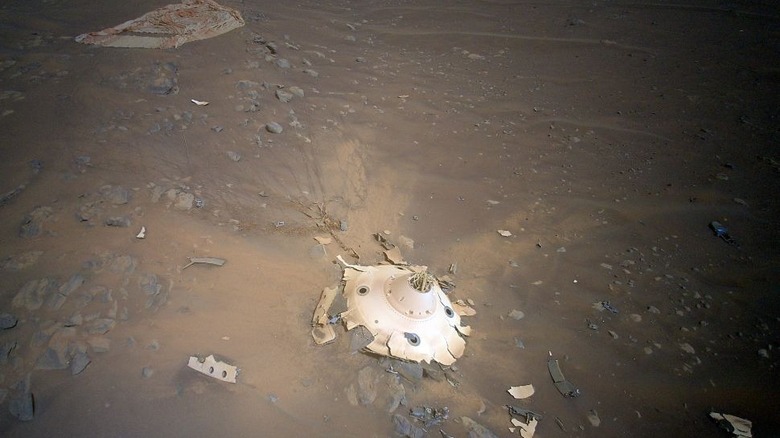 Remnants of heat shield jettisoned from Mars rover mission