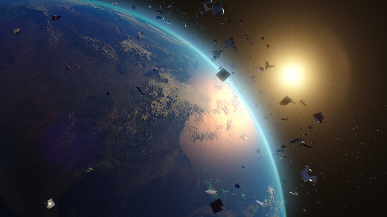 Space debris floating in the Earth's orbit