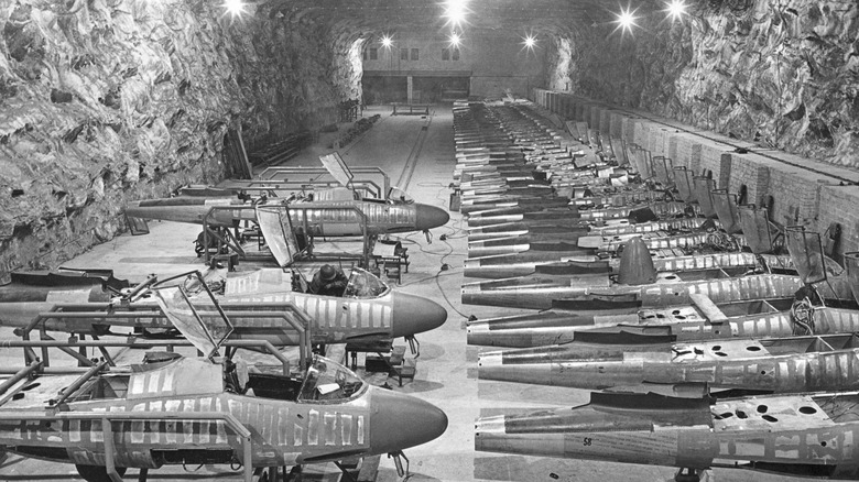 Heinkel HE 162s found in an Nazi aircraft factory underground in a salt mine.