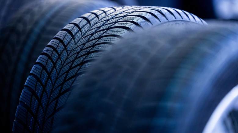 Closeup photograph of different tire treads