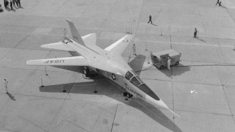 black and white F-111 Aardvark jet bomber