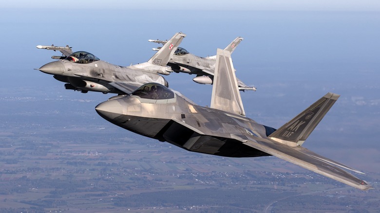 F-22 Raptor jets flying over Poland.