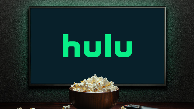 Hulu logo on TV screen with bowl of popcorn